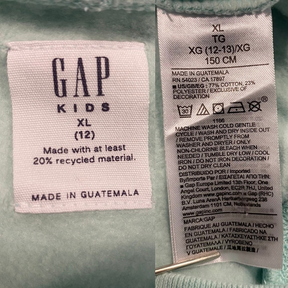 GAP Kid Vintage Relaxed Floral Logo Hoodie XL(12) Green Fleece Pullover Tropical - Picture 8 of 9